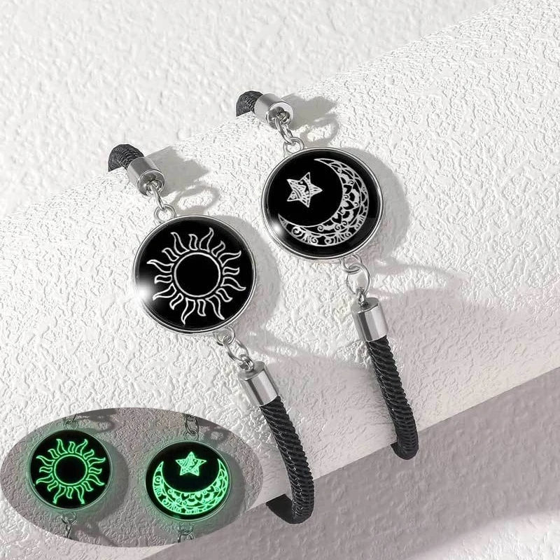 Romantic Luminous Sun Moon Couple Bracelets for Women Men Handmade Braided Rope Matching Bracelet Valentine's Day Jewelry Gifts