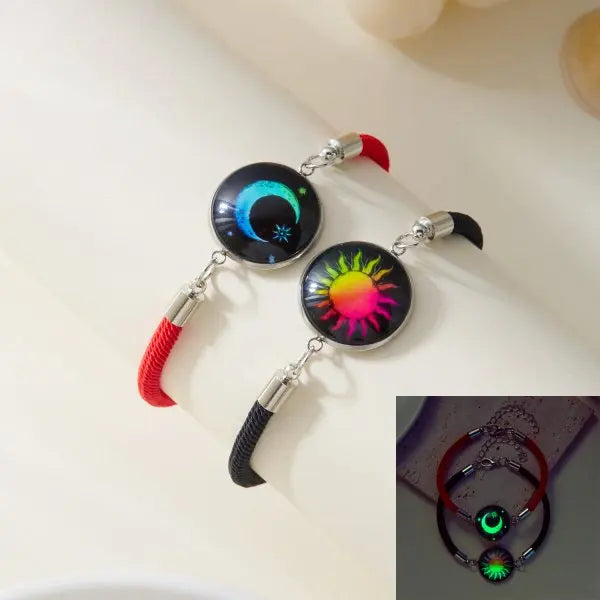 Romantic Luminous Sun Moon Couple Bracelets for Women Men Handmade Braided Rope Matching Bracelet Valentine's Day Jewelry Gifts