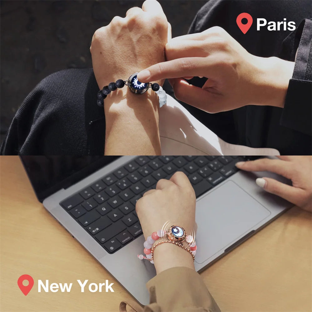 TOTWOO Long Distance Bracelets For Couples Vibration & Light Up Bracelet,Sun & Moon Touch Bracelets with Phantasmal Beads Gift