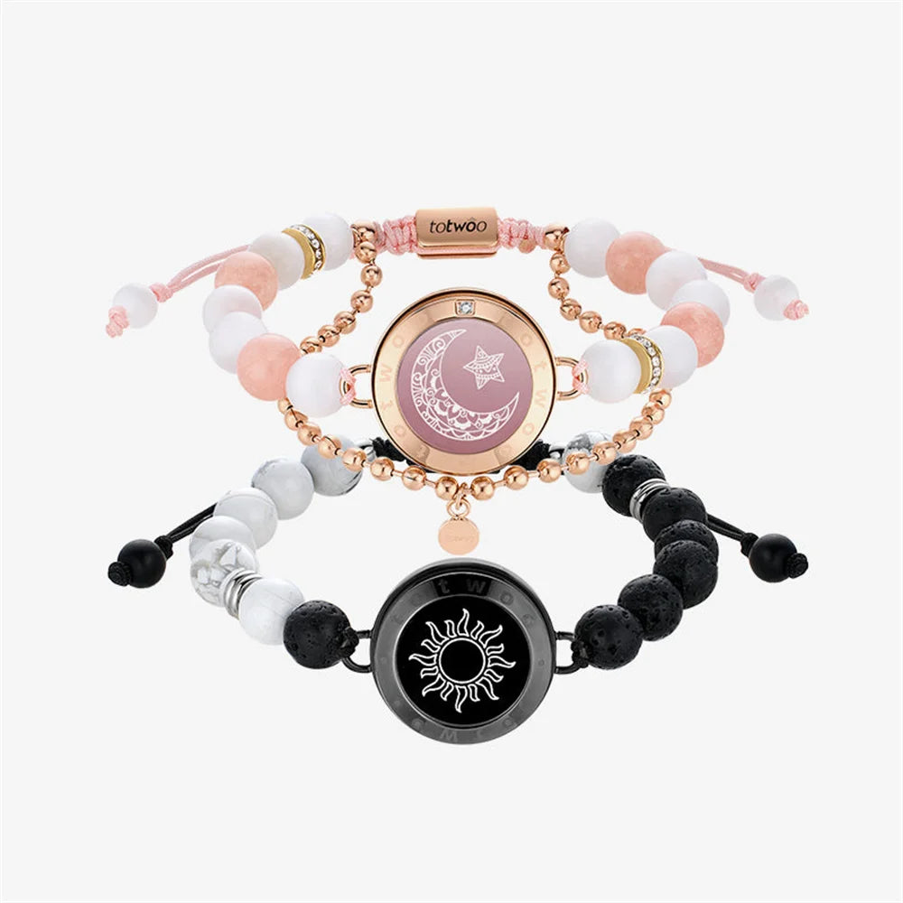 TOTWOO Long Distance Bracelets For Couples Vibration & Light Up Bracelet,Sun & Moon Touch Bracelets with Phantasmal Beads Gift