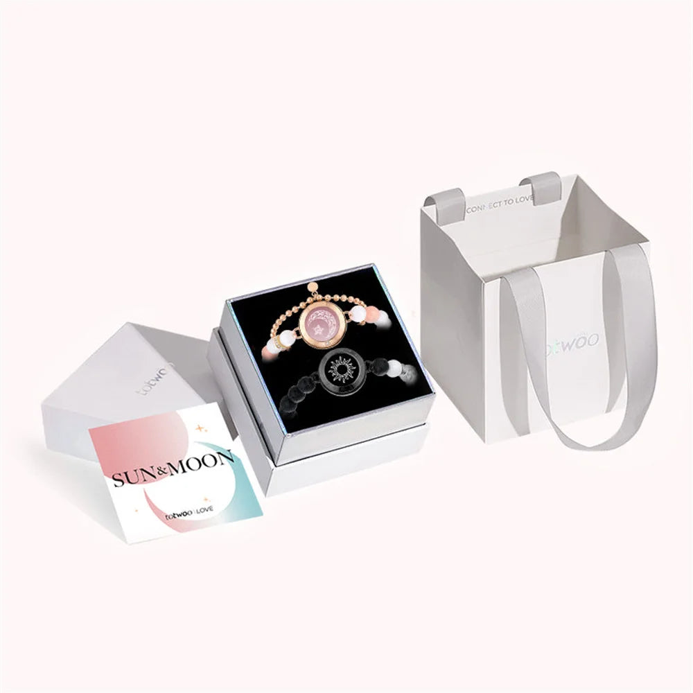 TOTWOO Long Distance Bracelets For Couples Vibration & Light Up Bracelet,Sun & Moon Touch Bracelets with Phantasmal Beads Gift