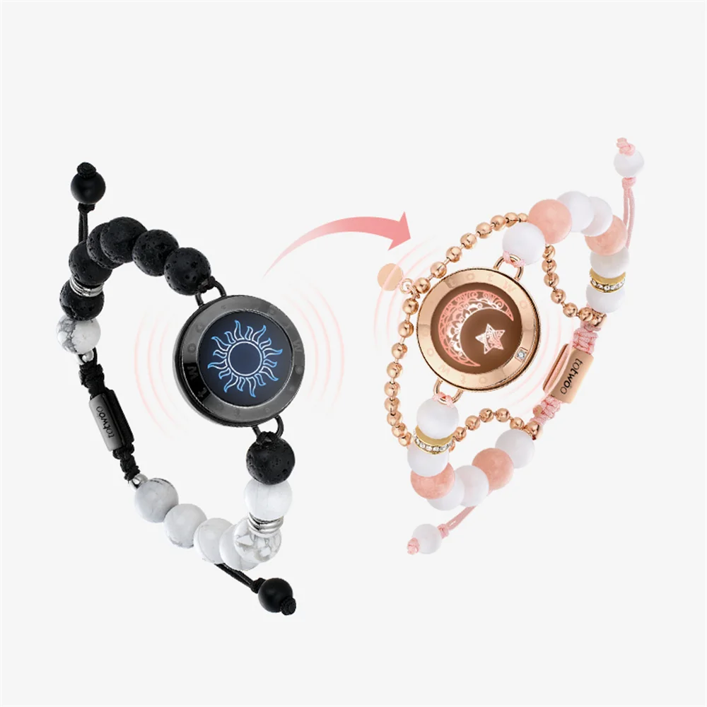 TOTWOO Long Distance Bracelets For Couples Vibration & Light Up Bracelet,Sun & Moon Touch Bracelets with Phantasmal Beads Gift
