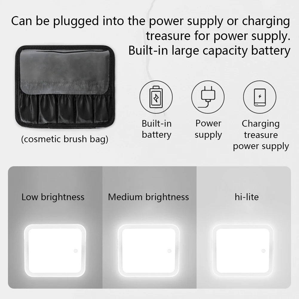 Smart LED Cosmetic Case with Mirror Toiletry Bag Portable Large Capacity Fashion Simple PU Leather Casual for Weekend Vacation