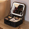 Smart LED Cosmetic Case with Mirror Toiletry Bag Portable Large Capacity Fashion Simple PU Leather Casual for Weekend Vacation
