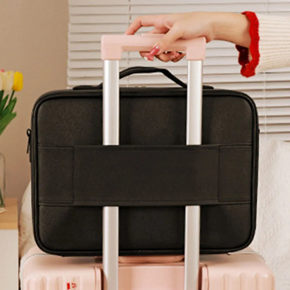 Smart LED Cosmetic Case with Mirror Toiletry Bag Portable Large Capacity Fashion Simple PU Leather Casual for Weekend Vacation